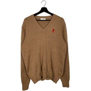 AMI Alexandre Mattiussi Beige Merino Ami De Coeur V-Neck Sweater mens size XL